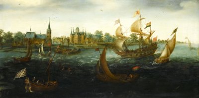 IJsselmonde açıklarında gemiler by Aert Anthonisz