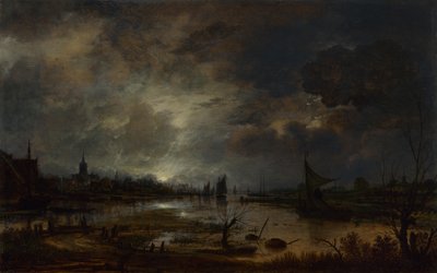 Bir Kasabaya Yakın Bir Nehir, Ay Işığında, c. 1645 by Aert van der Neer