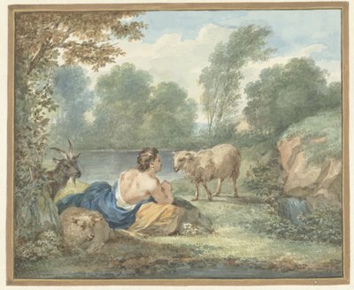 Bir göl ile bir manzara koyunlu çoban by Aert Schouman