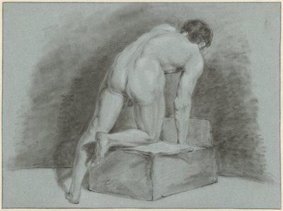 Erkek çıplak, eğilmiş, arkadan görülüyor by Aert Schouman