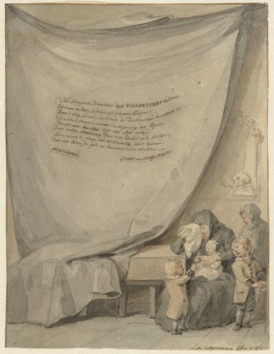 Bir tabutun yanında dört çocuklu dul by Aert Schouman