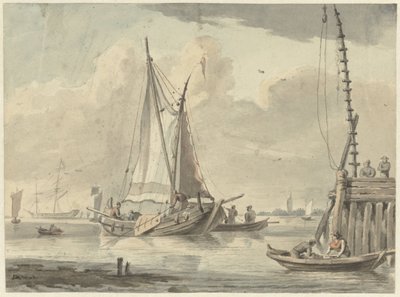 Dordrecht yakınlarındaki nehirde yelkenli gemiler by Aert Schouman