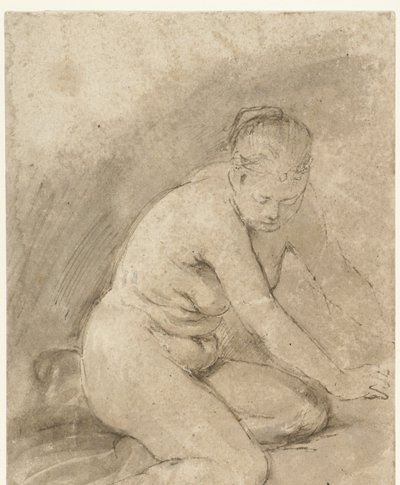 kollarını açmış diz çökmüş çıplak kadın by Aert de Gelder (attributed to)