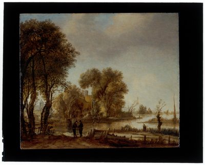 Pistte Sohbet Eden Erkeklerle Bir Nehir Manzarası by Aert van der Neer