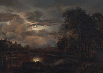 Köprü ile Mehtaplı Manzara, muhtemelen 16481650. by Aert van der Neer