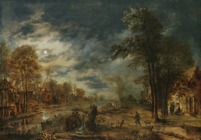 Bir Köy ile Mehtaplı Manzara by Aert van der Neer