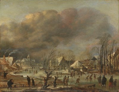 Donmuş Kanal Yanındaki Köye Kar Yağışı, 1630-77 by Aert van der Neer