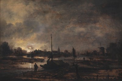 Bir Köyün Üzerinden Doğan Ay by Aert van der Neer