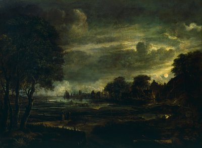 Ay ışığında köy, Aert van der Neer (1603-1677) by Aert van der Neer