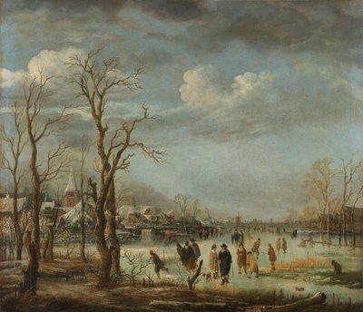 Çıplak Ağaçları Olan Bir Kasabaya Yakın Kış Manzarası by Aert van der Neer