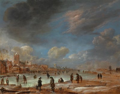 Kolf Oyuncularının Olduğu Bir Kasabaya Yakın Kış Manzarası by Aert van der Neer