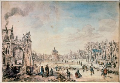 Patencilerle Kış Manzarası, 17. yüzyılın Hollanda resmi by Aert van der Neer
