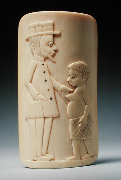 Avrupalı bir erkek ve Afrikalı bir kadın figürlü plaket, Kongo (fildişi) by African