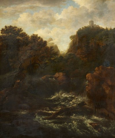 Su şelalesi ile dağ manzarası by after Jacob van Ruisdael
