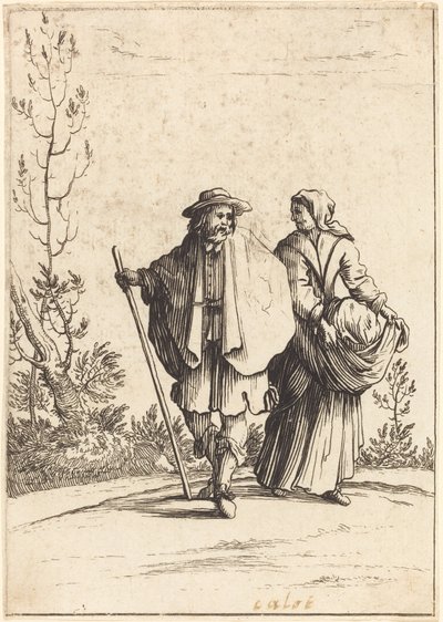 Dilenci Çift, Arka Planda Manzaralı by After Jacques Callot