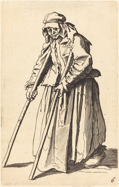 Koltuk değneği ile dilenci kadın by After Jacques Callot
