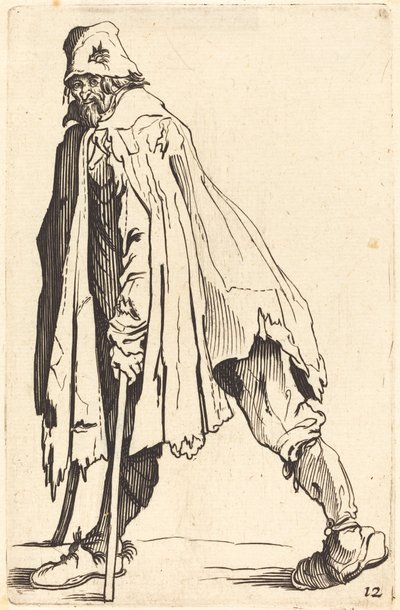 Koltuk değneği ve şapkalı dilenci by After Jacques Callot