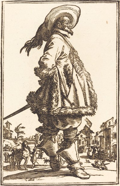 Ellerini Arkasında Tutarak Kürkle Kesilmiş Mantolu Asil Adam by After Jacques Callot