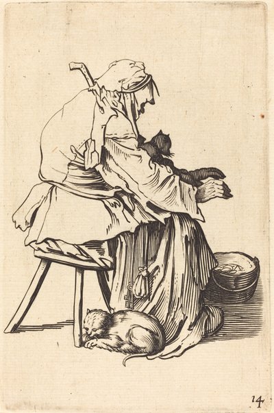 Kediler ile Yaşlı Kadın by After Jacques Callot