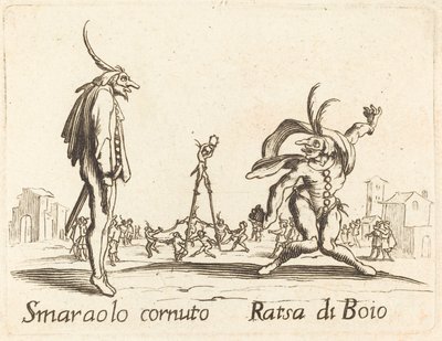 Smaralo Cornuto ve Ratsa di Boio by After Jacques Callot