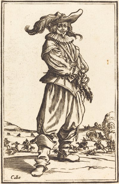 Tüylü Şapkalı Asker by After Jacques Callot
