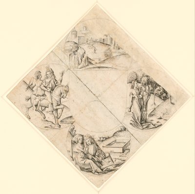 Şatolu Dört Kanatlı Bir Tasarım, İki Aşık, Bir Aptalın Çektiği Bir Bakire, Bir Yalak Tarafından Oturan Bir Çift, Bir Şövalye ve Bir Atın Üzerindeki Sevgilisi by After The Master of the Housebook