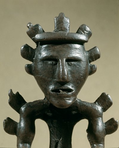 Prehistory: bronze warrior figurine of the Tresor of Galic (Kostroma, Russia). 1500 BC. Bronze Age. Moscow, State Historical Museum by Age Bronze