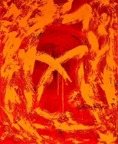Kırmızı 1, 2014 (tuval üzerine yağlı boya ile karışık teknik) by Agnes Girardon