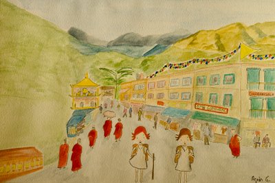 Yolculuk, Dharamsala, 2015, kağıt üzerine suluboya by Agnes Girardon