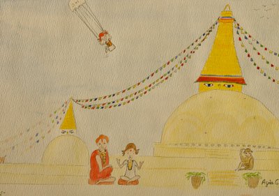 Yolculuk, Katmandu, 2015, kağıt üzerine suluboya by Agnes Girardon