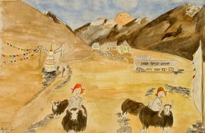 Yolculuk, Langtang, 2015, kağıt üzerine suluboya by Agnes Girardon