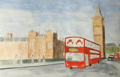 Yolculuk, Londra 2015, kağıt üzerine suluboya by Agnes Girardon