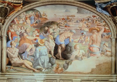Kızıldeniz Geçişi, Agnolo Bronzino (1503-1572) tarafından yapılan fresk. Toledo Eleonora Şapeli, Palazzo Vecchio, Floransa. İtalya by Agnolo Bronzino