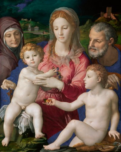 La Sainte Famille avec Sainte Anne ve Saint Jean Baptiste - Aziz Anne ve Vaftizci Yahya ile Kutsal Aile - Tablo Agnolo Bronzino tarafından (Allori Angelo di Cosimo dit Bronzino) by Agnolo Bronzino