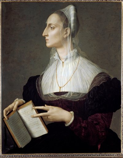 Petrarch'ın sonelerini okuyan İtalyan şair Laura Battiferri'nin portresi (panelde yağlı boya by Agnolo Bronzino