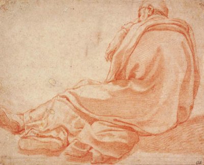 Arkadan görülen bir pelerin giymiş yatan adam by Agnostino Ciampelli