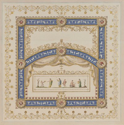 Frizlerde tanrıların merkezi sahneleri ile Antik tarzda tavan tasarımları by Agostino (attr.) Brunias