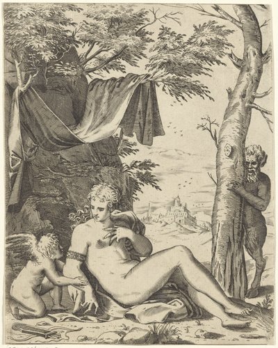 Venüs, saterde aşk by Agostino Carracci (attributed to)