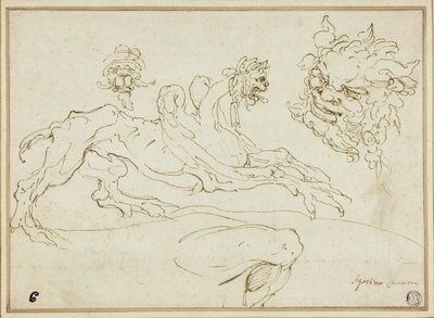 Dört Eskiz: Griffin, Grotesk Kafa, Satyr Başkanı, Bükülmüş Bacak by Agostino Carracci