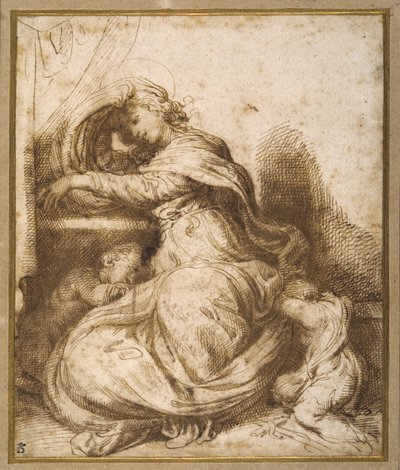 St John ile Madonna ve Çocuk, hepsi uykuda (kalem ve kahverengi mürekkep ve kahverengi yıkama) by Agostino Carracci