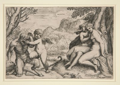 Cupid Tarafından Bastırılan Pan by Agostino Carracci