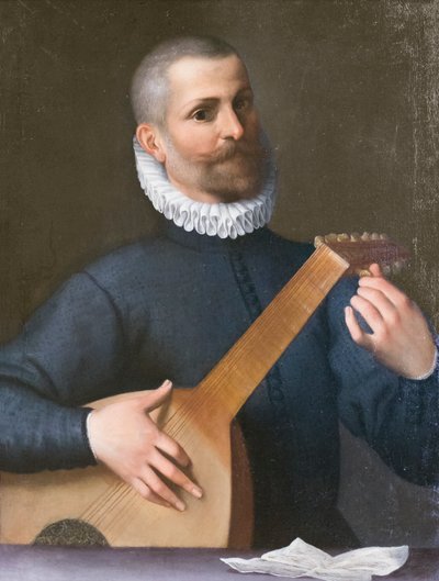 Bir lavta sanatçısının portresi, muhtemelen Orazio Bassani by Agostino Carracci