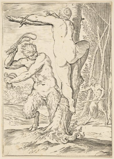 Bir Periyi Kırbaçlayan Satyr, c.1590-95 by Agostino Carracci