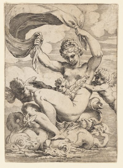 Yunuslar Tarafından Desteklenen Venüs (veya Galatea) ve Aşk Tanrıları by Agostino Carracci