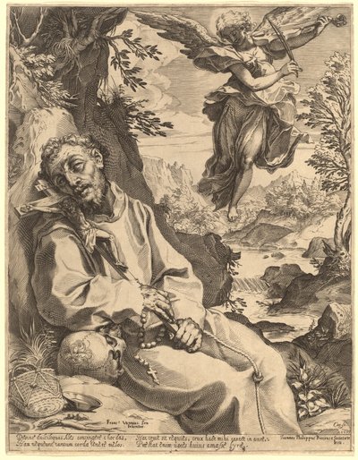 Müzik Meleği tarafından teselli Aziz Francis by Agostino Carracci after Francesco Vanni