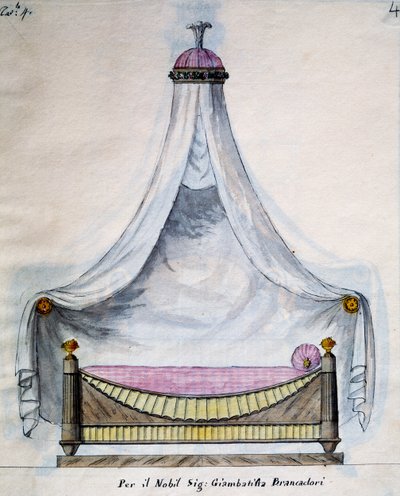 Agostino Fantastici tarafından tasarlanan ve tasarlanan marangoz ve çilingir işlerinden Bay Brancadori için sayvanlı yatak, el yazması 3, levha 4 (1782-1845) by Agostino Fantastici