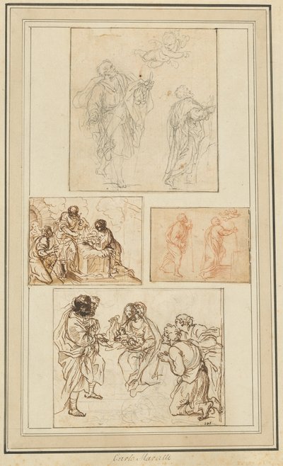 Bir Meleğin Rehberliğinde Bir Havarinin Çalışmaları ve Çobanların Tapınması by Agostino Masucci