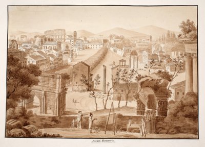 Forum Romanum, 1833 (kahverengi cilalı dağlama) by Agostino Tofanelli