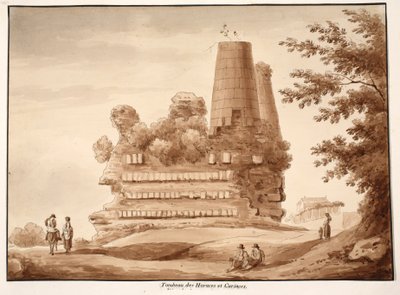 Horatii ve Curiatii'nin Mezarı, 1833 (kahverengi cilalı gravür) by Agostino Tofanelli