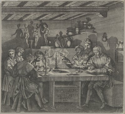 Baccio Bandinelli stüdyosunda elinde bir Venüs heykelciği tutarken, öğrenciler bir mo..., 1531